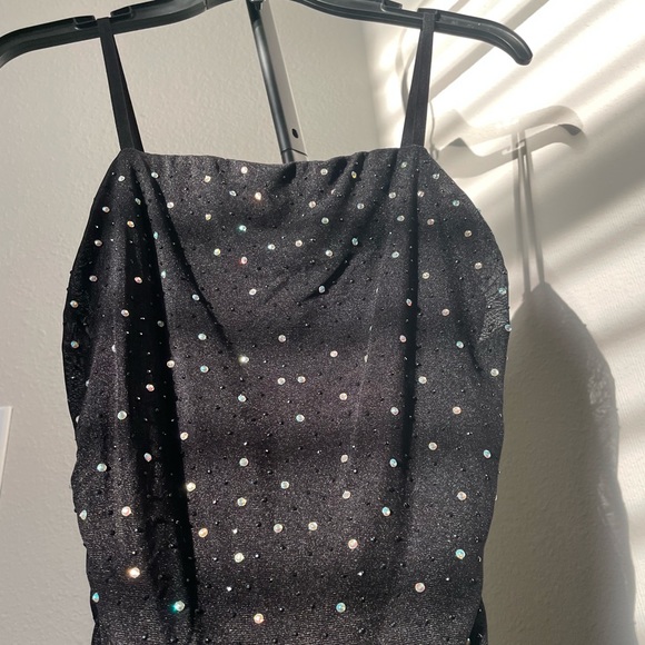 NWT Black Mesh Rhinestone Mini Dress - Picture 6 of 9